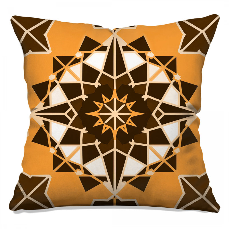 Coussins décoratifs à double face orange mandala brun, 14 X 14 pouces