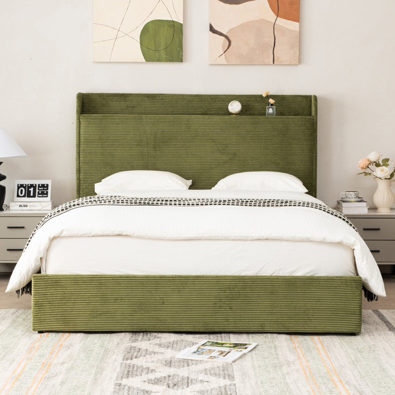 Sittard Upholstered Storage Platform Bed, Full, Green