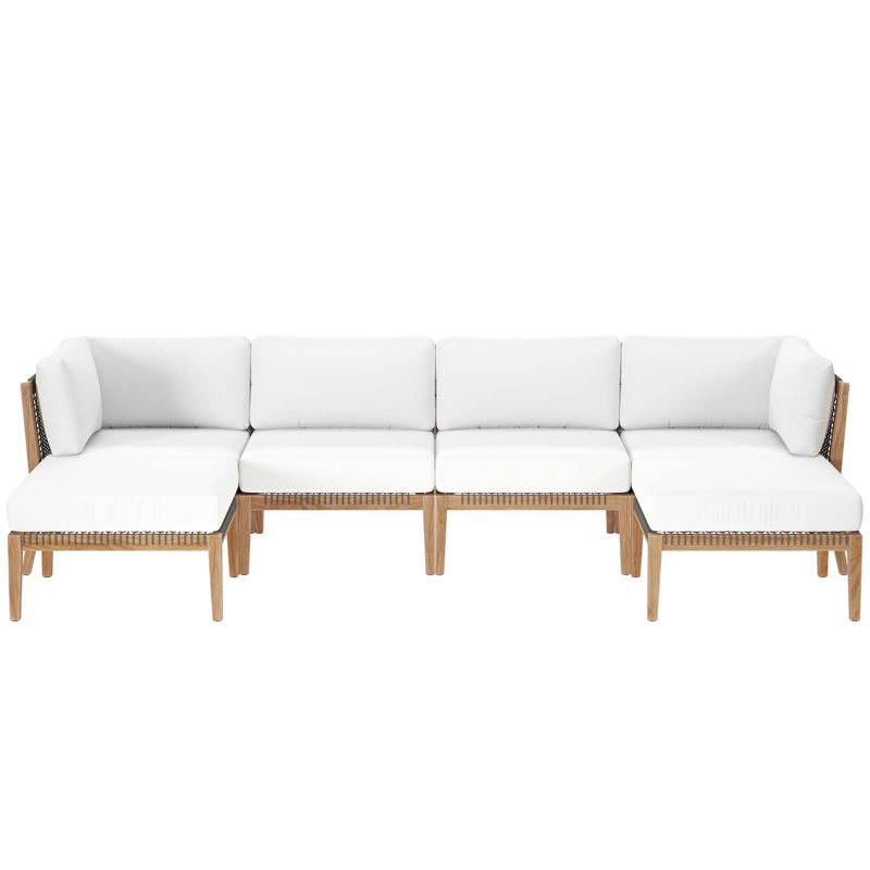 Canapé modulaire d'extérieur en bois de teck 6 pièces Clearwater par Modway, Blanc