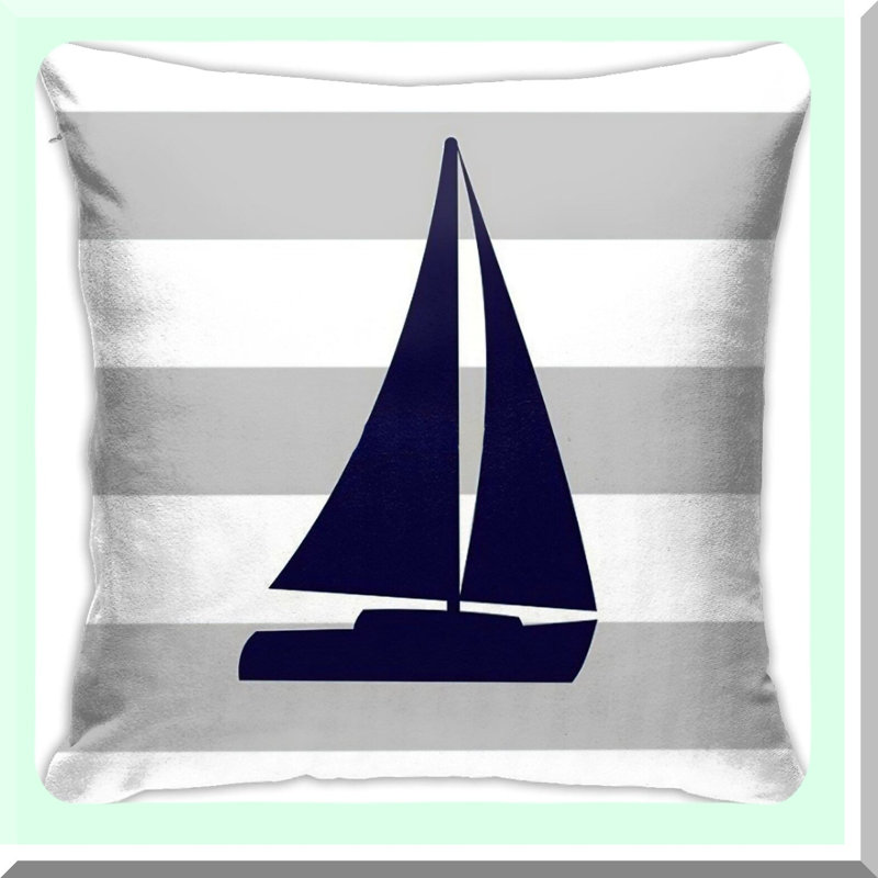 Nautical Navy Blue Sailboat Stripes Throw Pillow Cover - Decorative Cushion for Sofa & Bedroom - Home Decor Gift - Square
