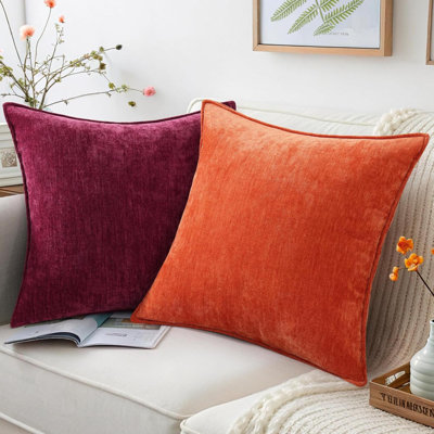 Ensemble de 2 housses de coussins décoratifs de Noël en velours de velours neutre en chenille de style européen pour canapé-lit