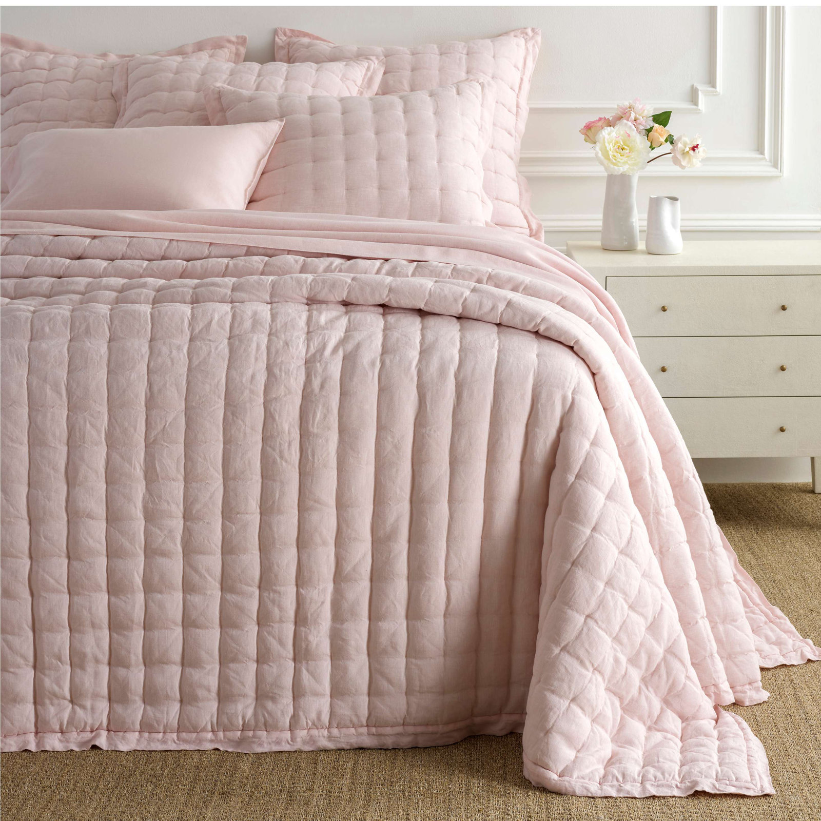 Lush Linen Quilt Set, Slipper Pink, King Quilt