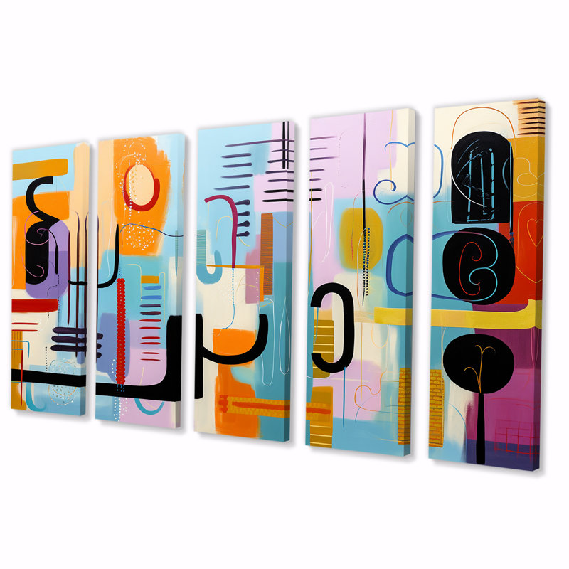 «Midcentury Geometric Funny Collage IV, 5 pièces», 5 pièces, H 28 po x l 60 po