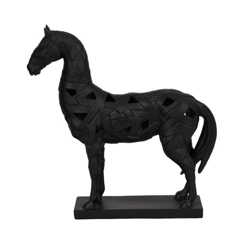 Objets décoratifs pour la maison Hafssa - Sculpture moderne de cheval avec une finition mate pour les décorations de cuisine et les décorations de salon - Statues décoratives pour étagères, bibliothèque, manteau de cheminée, console, bureau ou vestibule - 17 po, noir