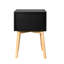 Table d'appoint noire avec 2 tiroirs et pieds en bois d'hévéa, armoires de salon de style Mid-Century moderne,