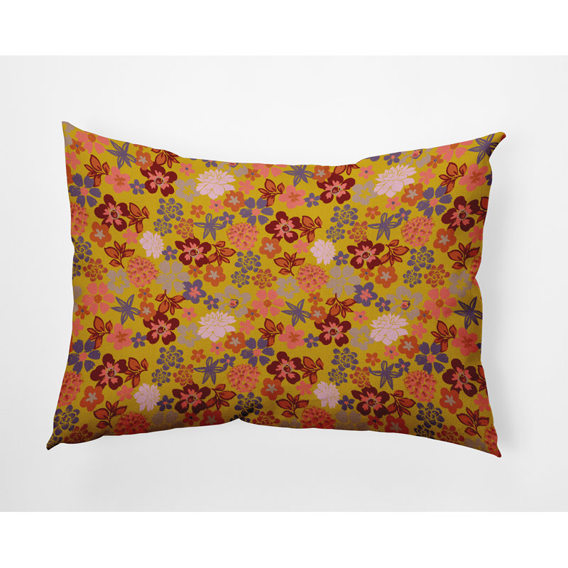 Floral Outdoor Reversible Throw Pillow, Mustard