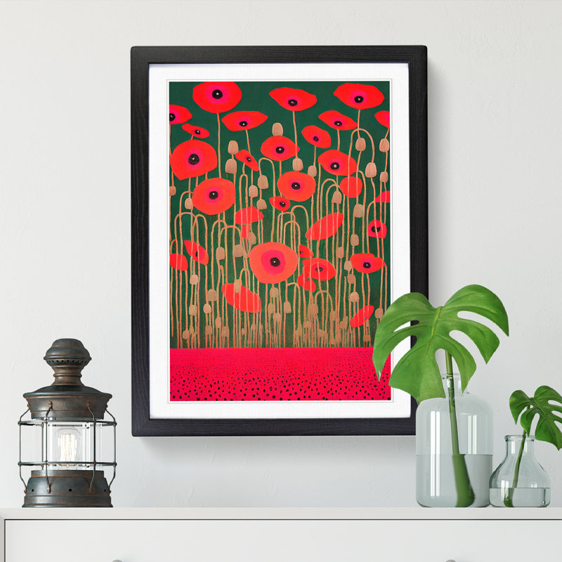 Bohanon Poppy Field Retro - Single Picture Frame Print, 34cm H x 25cm W x 2cm D, Walnut