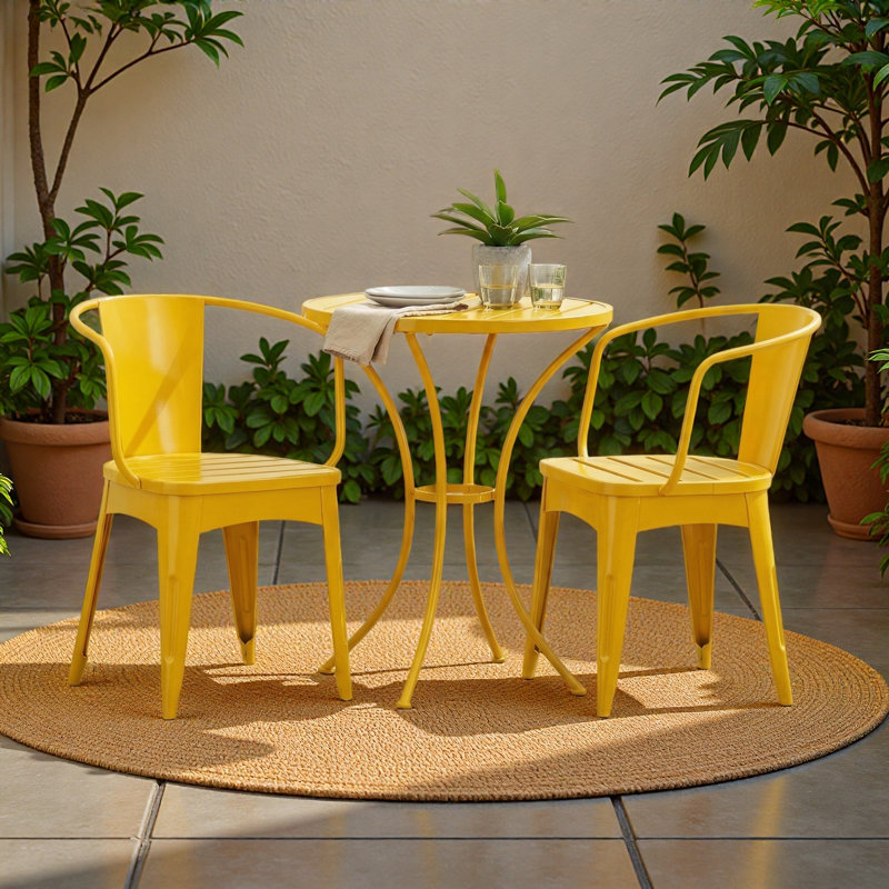 3 PC METAL BISTRO SET, Yellow