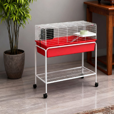 Cage à deux étages amovible pour petits animaux, 39 po x 20,5 po x 36,5 po, rouge