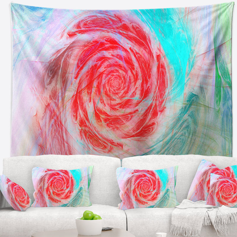 Tapisserie rose abstrait à motif floral, H 32 po x l 39 po