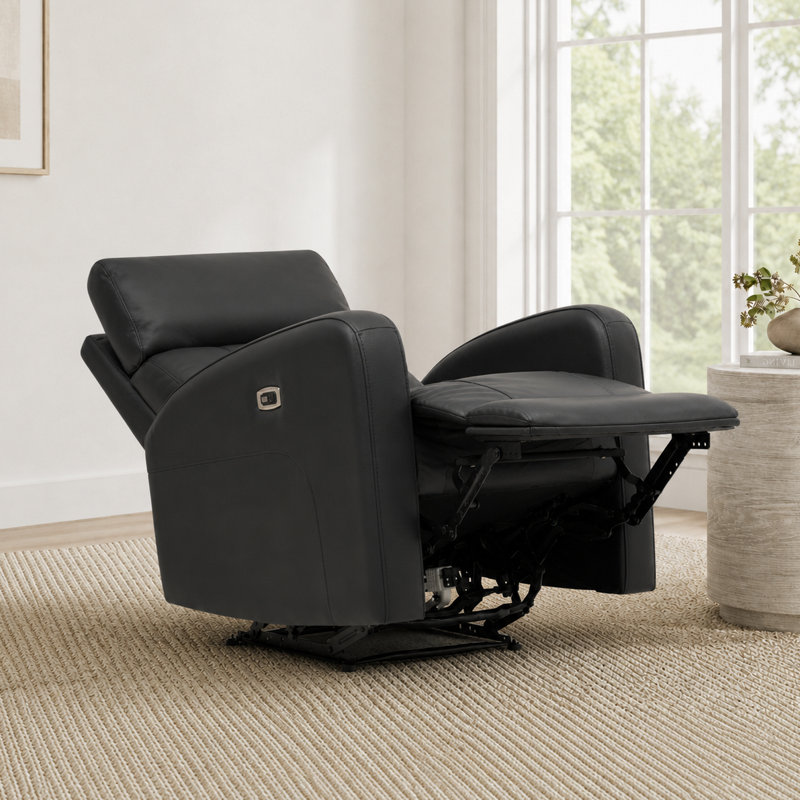 31.1" Wide Genuine Leather Power Recliner with Adjustable Headrest, Black Genuine Color