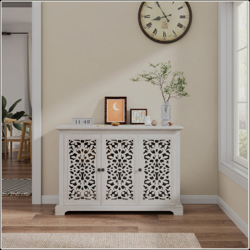 Buffet rétro vintage, console de service buffet à 3 portes sculptées, armoire de rangement pour le couloir de la salle à manger de cuisine