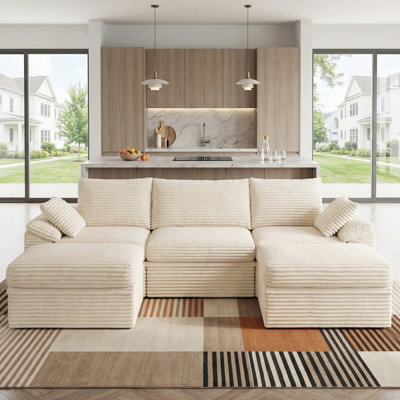 Boneless 107" Cloud Modular Sectional Sofa, 5-Piece U Shaped Corner Couch with Hidden Storage and 2 Ottomans, Modern Minimalist Corduroy Upholstered Sofa for Living Room, Extra Deep Seat, Easy Assembly Required