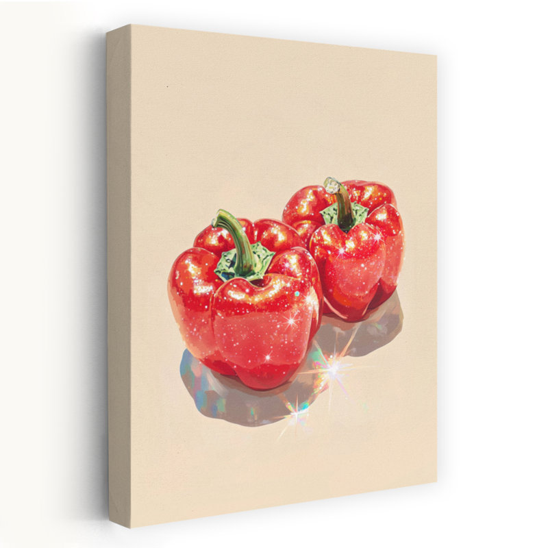 «Sparkling Red Peppers», art mural moderne et ludique, H 18 po x l 12 po