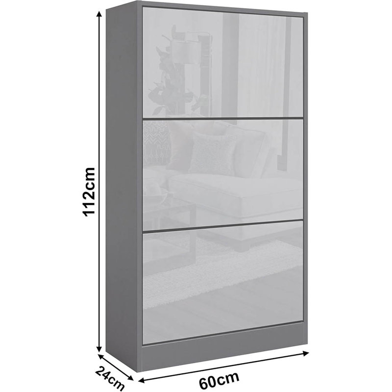 18 Pair Shoe Storage Cabinet, High Gloss Silver Grey/Dark Grey