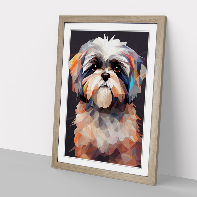 Shih Tzu Geometric - Framed Print, Oak , 64cm H x 46cm W x 2cm D