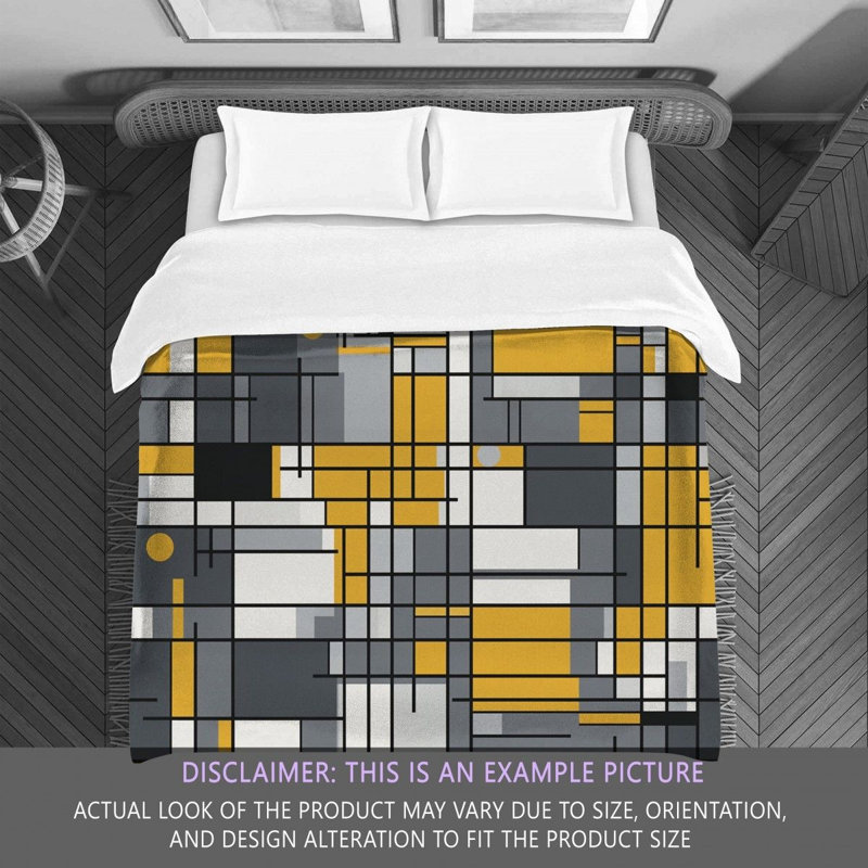 Housse de couette à motif géométrique Mondrian Bedding 4509, Édredon grand, Gris / jaune