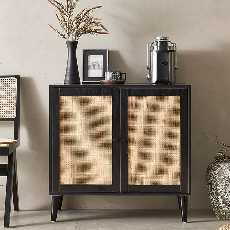 Buffet décoratif moderne en rotin simple tissé, Noir