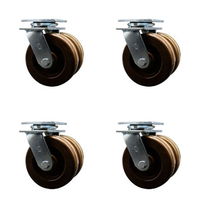 6 Inch Dual High Temp Phenolic Wheels Swivel Caster Set with Roller Bearings SCC