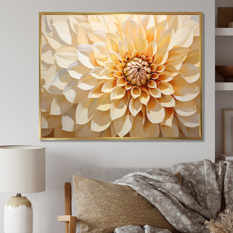 Minimalisme Dahlia - art mural Dahlia, Cadre flottant doré, 16" H x 32" W