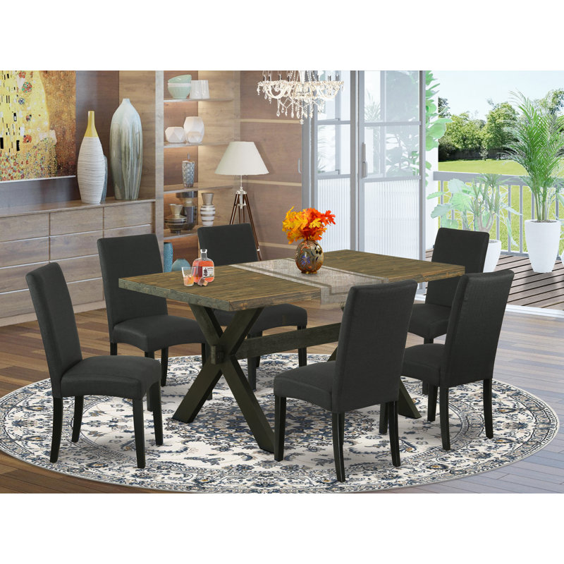 Table de salle à manger en bois massif avec plateau en treillis, Jacobin patiné, 7, H 30 po x L 60 po x l 36 po