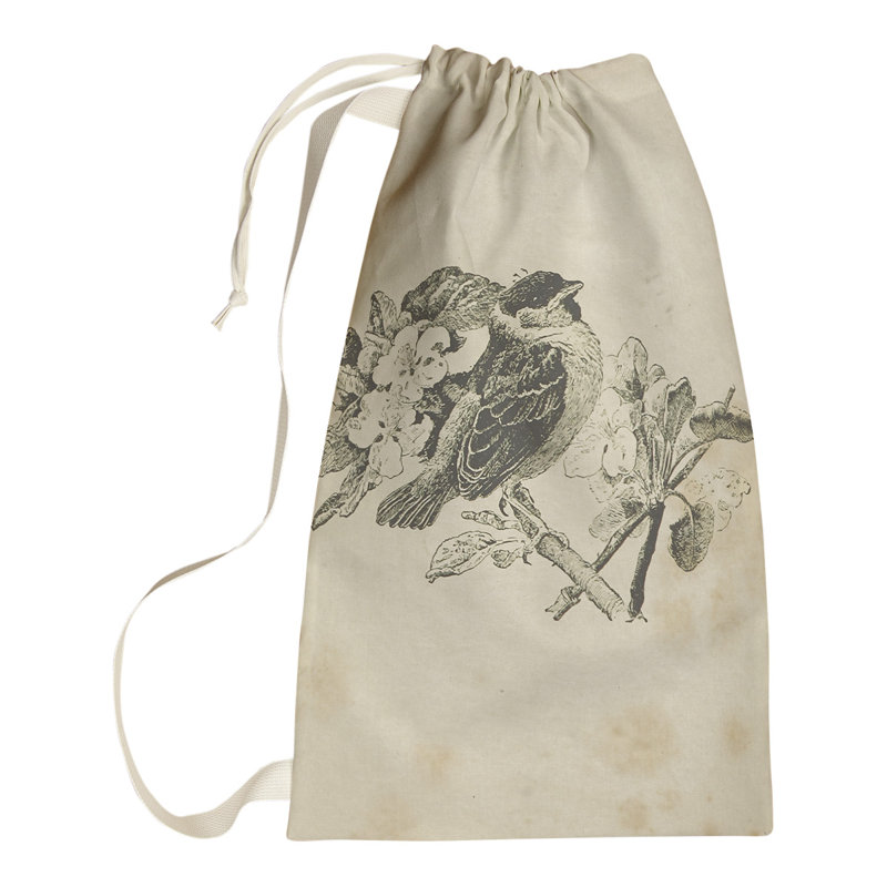 Sac à linge rétro et oiseau sépia Hansard, Grand (H 76,5 po x l 29,5 po x P 1,5 po)
