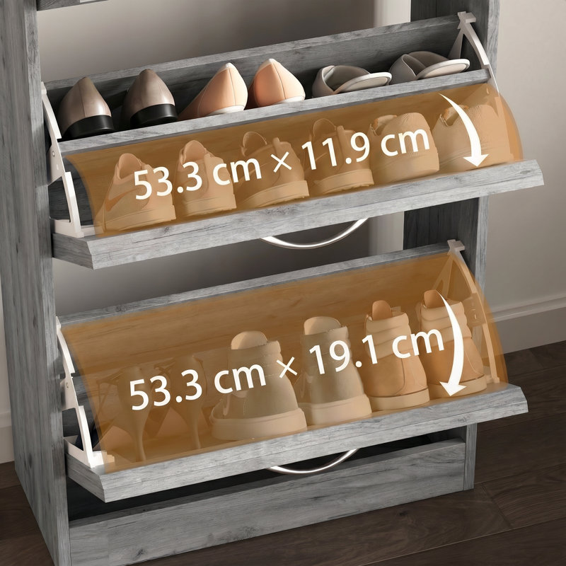 57cm Shoe Storage Cabinet with 3 Flip Drawers - Slim 24cm Deep Entryway Organiser - Grey, Grey