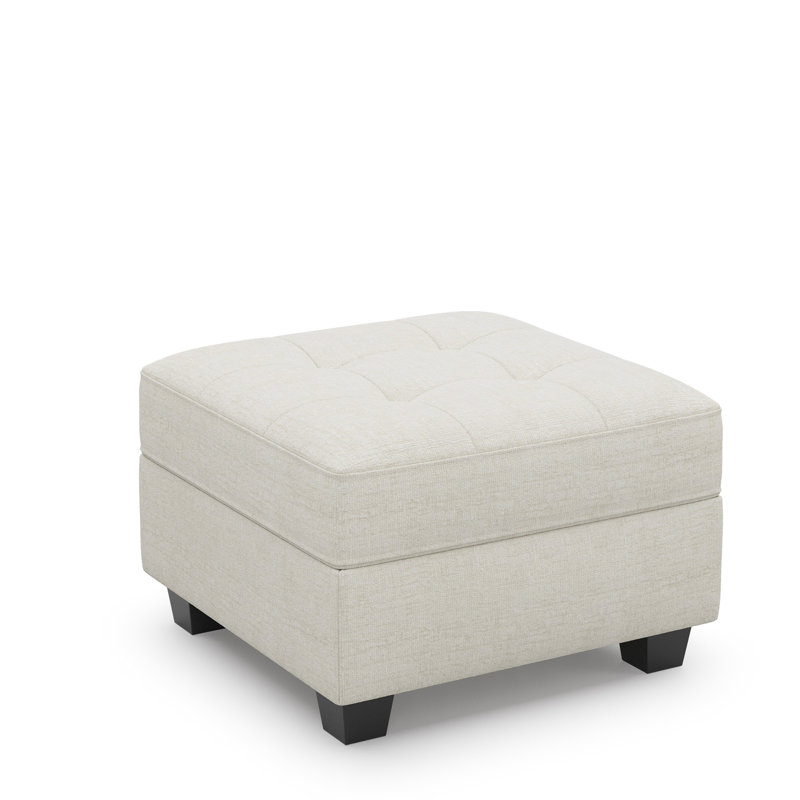 Repose-pieds rembourré en lin et velours Buckleton, Velours beige