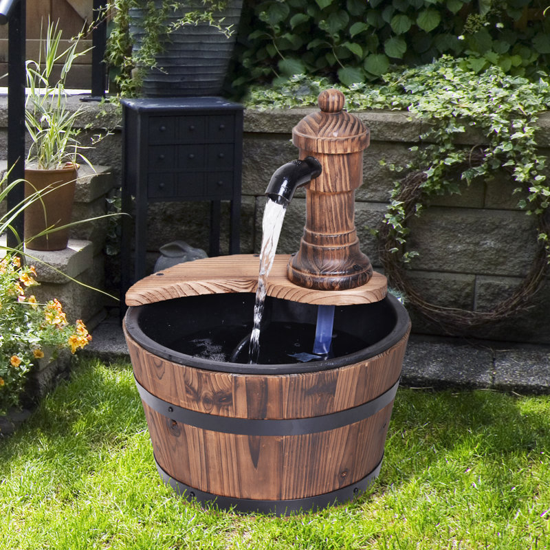 Bidwell Barrel Patio Water Fountain Wood Garden Decorative Ornament