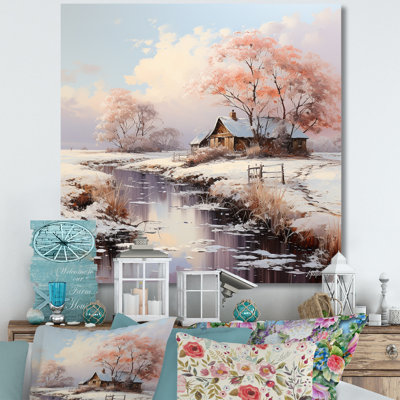 Ferme et rivière, paysage d'hiver I - reproduction