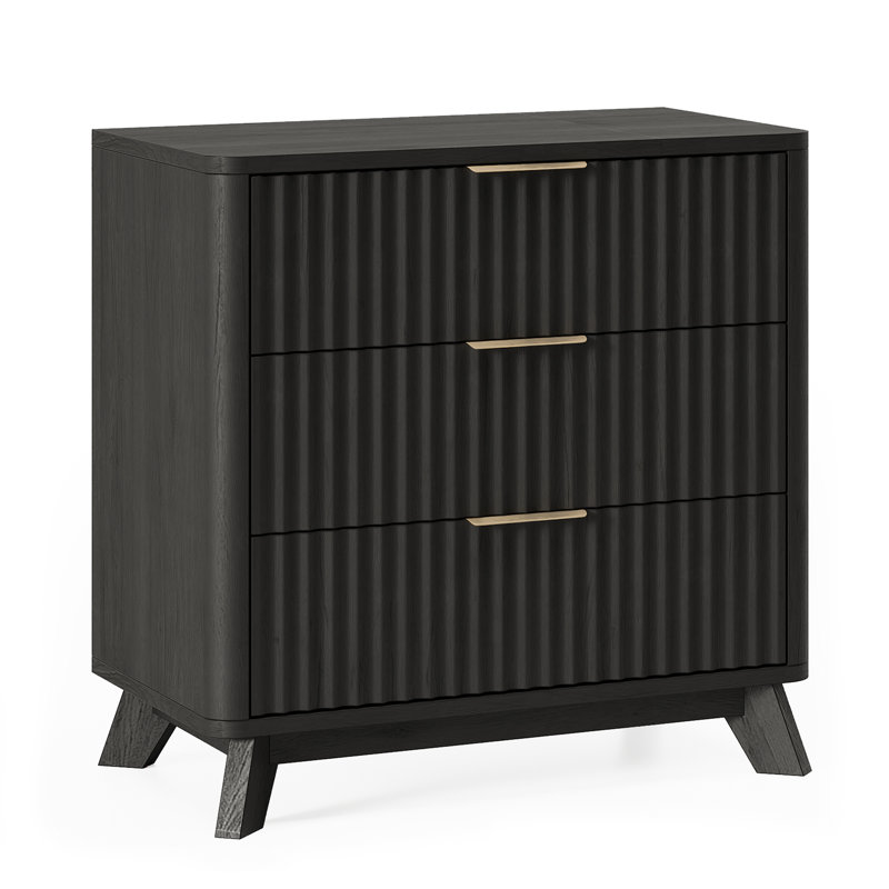 Donati Fluted Nightstand With 3 Drawers, Black