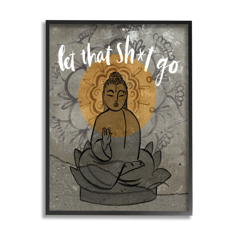 Let That Go Relaxation Expression Motif floral Bouddha, Giclée encadrée noir minuit, H 30 po x l 24 po