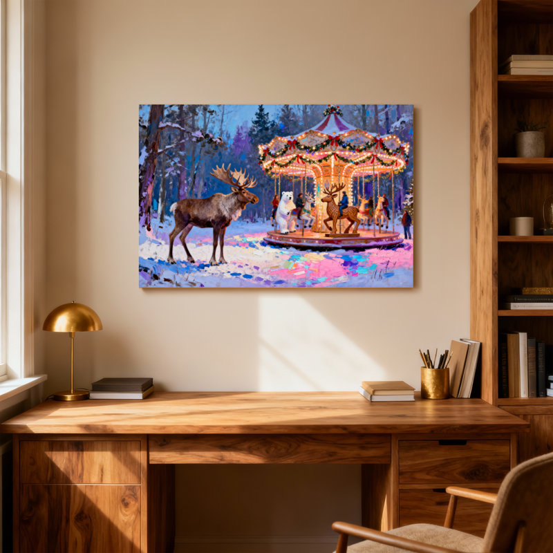 Christmas Winter Forest Carousel With Animals, 12" H x 18" W