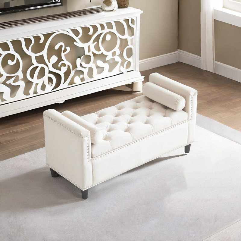 Banc de rangement en velours Azruddin, Ivoire