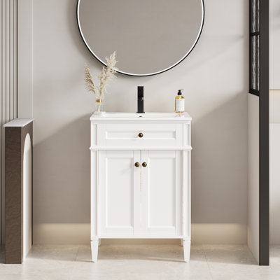  Meuble-lavabo moderne autoportant de 24 po de style Mid-Century avec lavabo en céramique, robinet et peinture écologique respectueuse de la main