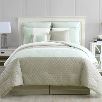 Palisades Mint/Beige/Gray Accents Microfiber Modern & Contemporary 8 Piece Comforter Set