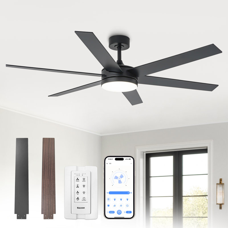 Vaczon 60" Modern Smart Large Ceiling Fan with Dimmable 3CCT LED Lights, 6-Speed Reversible DC Motor, Timer, Remote and App Control