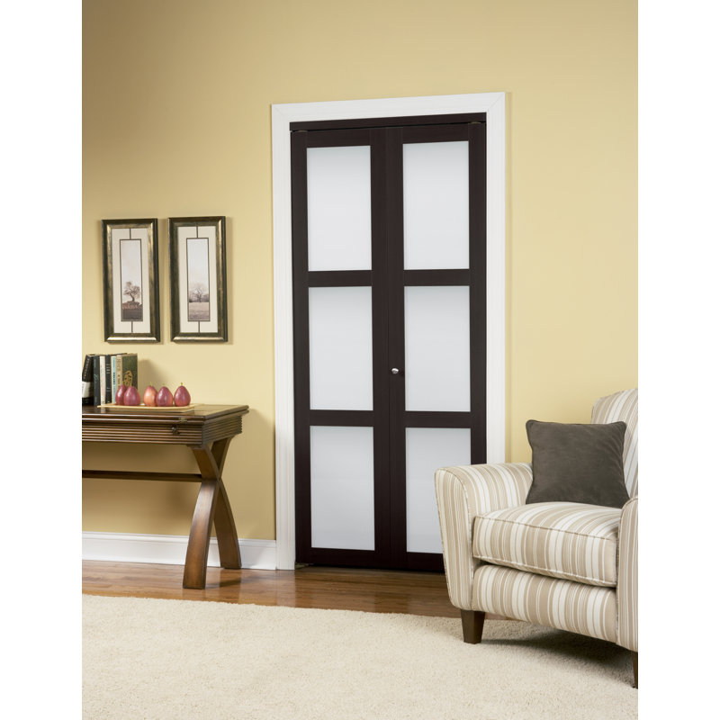 Espresso Solid MDF 3-Lite Frosted Glass Bi-Fold Door
