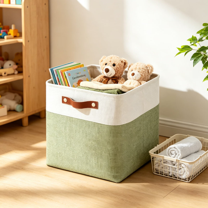 Paniers de rangement en tissu avec poignées, bacs de rangement pliables en lin pour étagères, placards et décoration intérieure, contenants pliables gain de place pour livres, vêtements et jouets