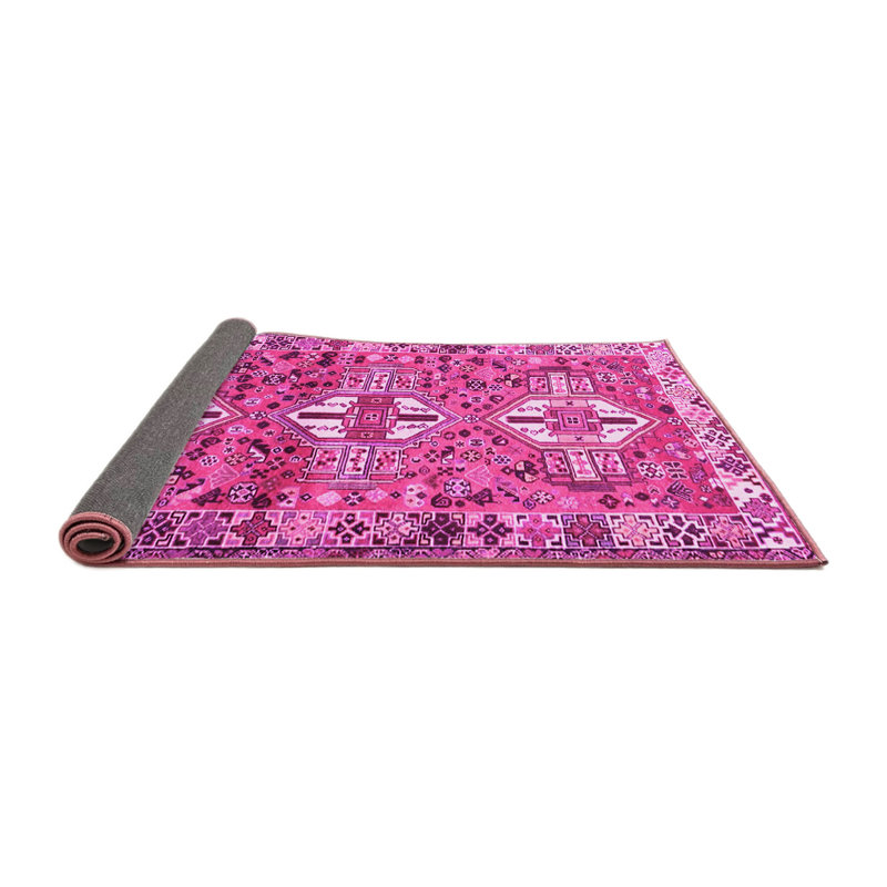 Tapis oriental rose / blanc tissé à la machine, Carré de 6 pi