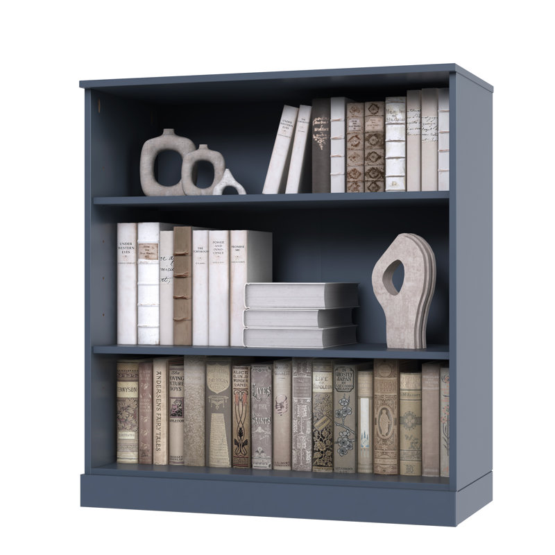 Palace Imports 100% Solid Wood 3-Shelf Bookcase, Adjustable Shelves, 32" Wide, 35.75" Tall, Antique Blue