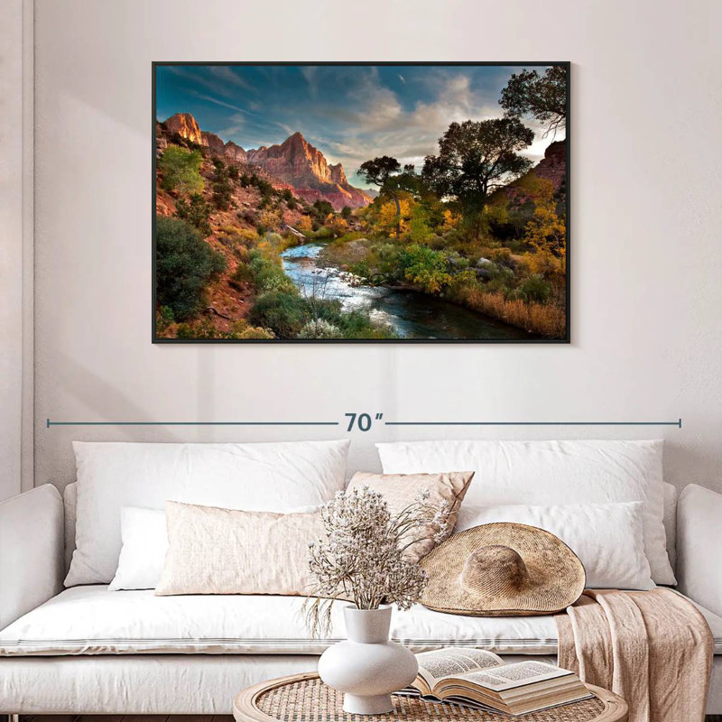 Paysage de Sion, 46 po x 31 po, Cadre flottant noir