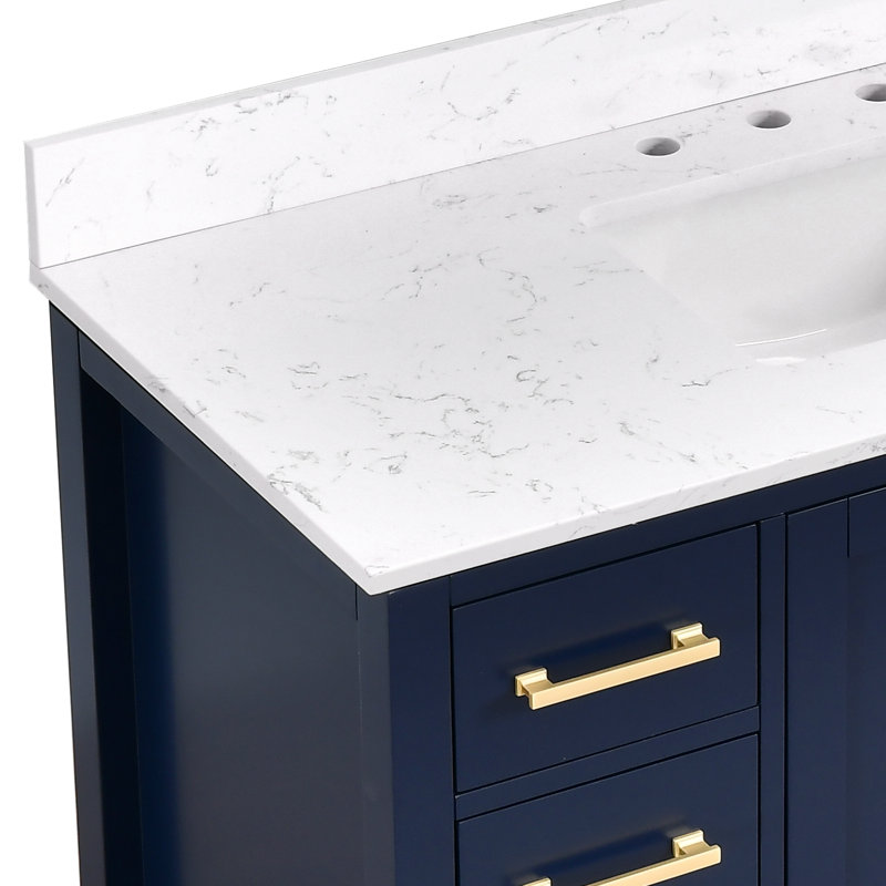 Meuble-lavabo simple 48 po avec plateau en pierre reconstituée Render, Bleu, Argent argent