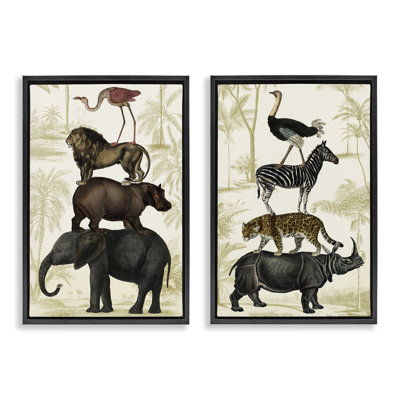 Ensemble de cadres flottants 2 pièces Stacked Safari Animals, design par Victoria Barnes