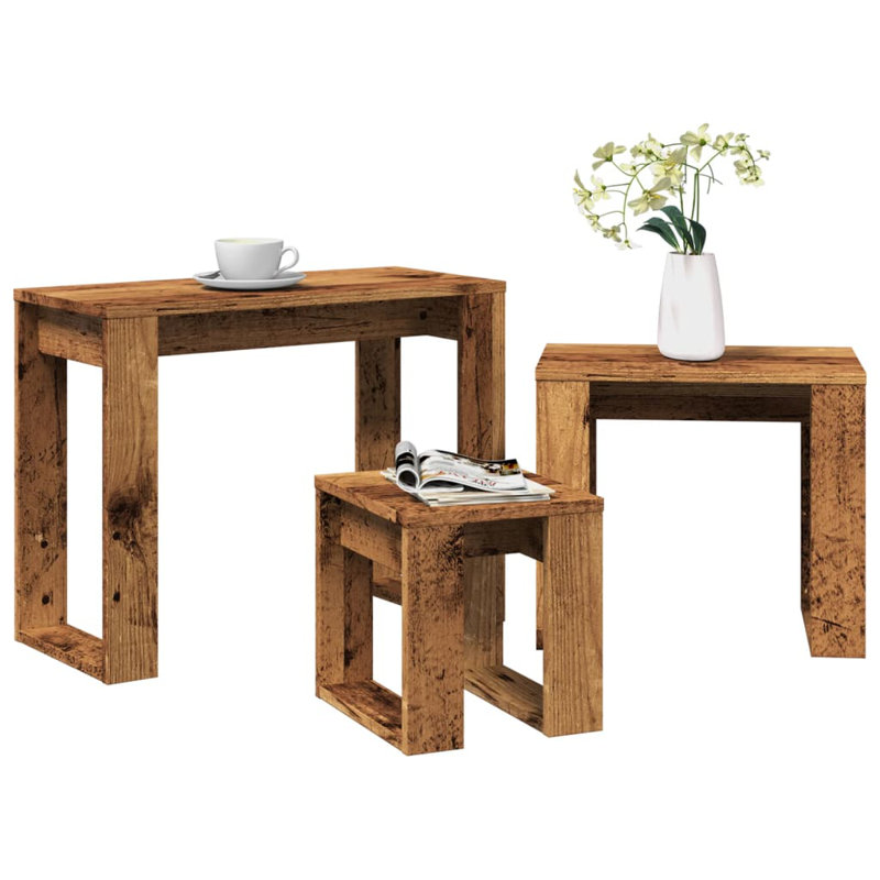 Gobao Nesting Tables 3 pcs Engineered Wood, Old Wood, Old Wood
