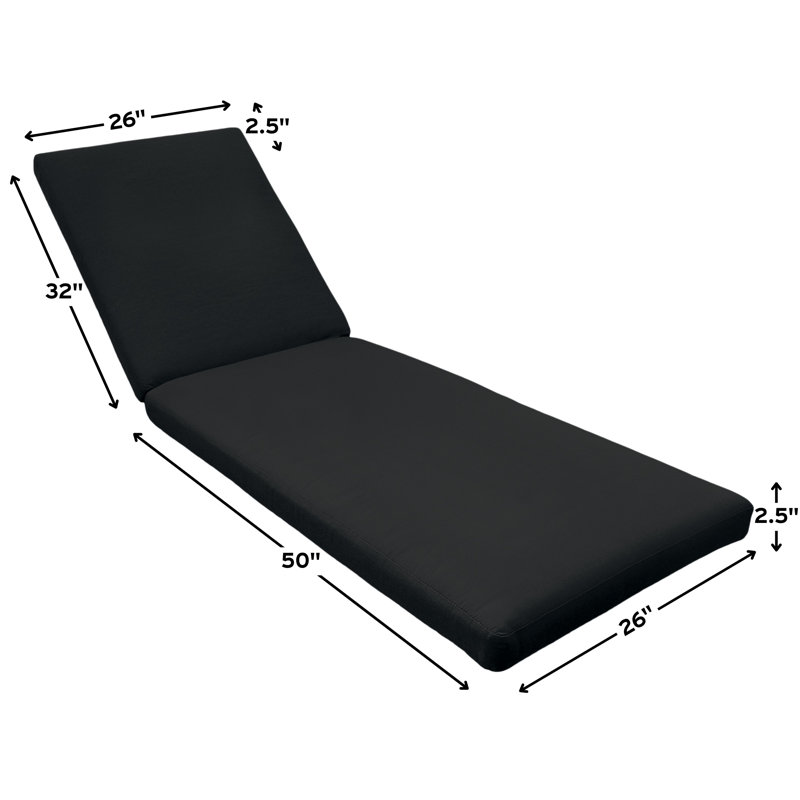 Eddie Bauer Outdoor Chaise Lounge Cushion, Sunbrella Fade & Water Resistant for Pool-Side Chaise Loungers & Deck Recliners, 26"W x 50"L, 2.5" thick; Back 26"W x 32"L, 2.5" thick, Canvas Black