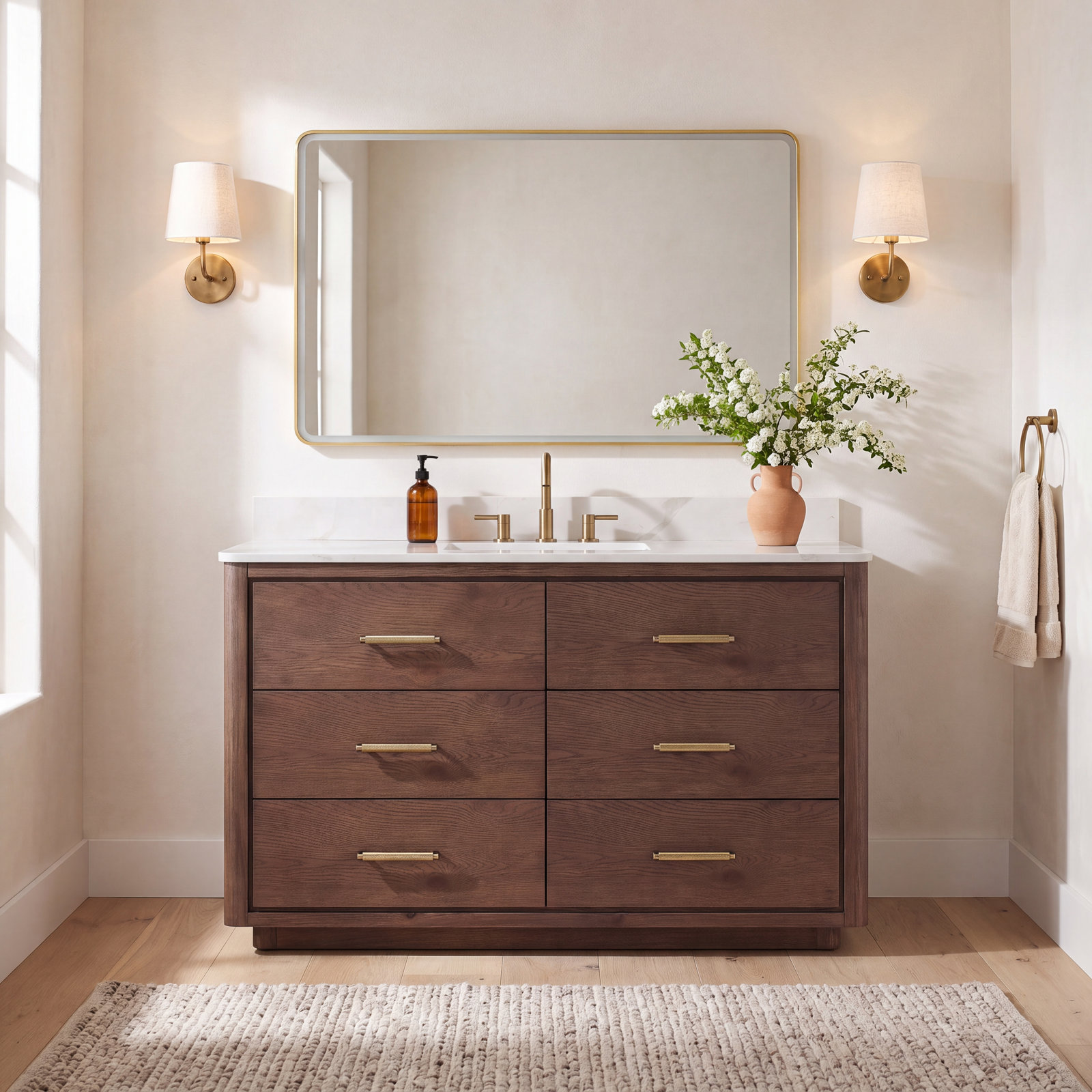 Porto 55'' Single Bathroom Vanity, Dark Brown, Gold