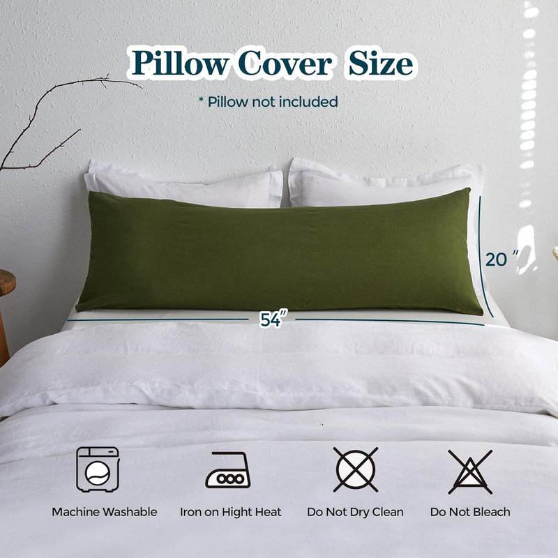 Body Pillow Cover 20" X 54",100% Pure Linen, Olive Green