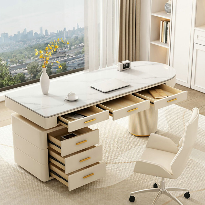 Bureau blanc pur en pierre frittée, H 29,53 po x l 70,87 po x P 27,56 po