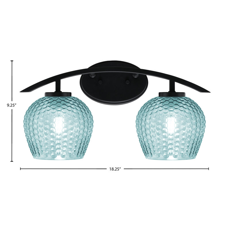 Barre d'éclairage de salle de bain 2 lumières kurve au fini graphite avec verre texturé de 6 po, Sarcelle, Noir mat